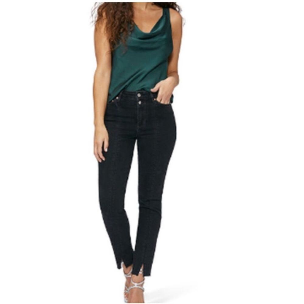 PAIGE Cindy Double Button Front Seam Straight Leg Split Ankle Washed Obsidian 28
